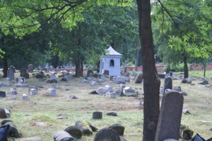 The ohel of Rabbi Chaim Halperin with the Catholic Cemetery in the foreground.