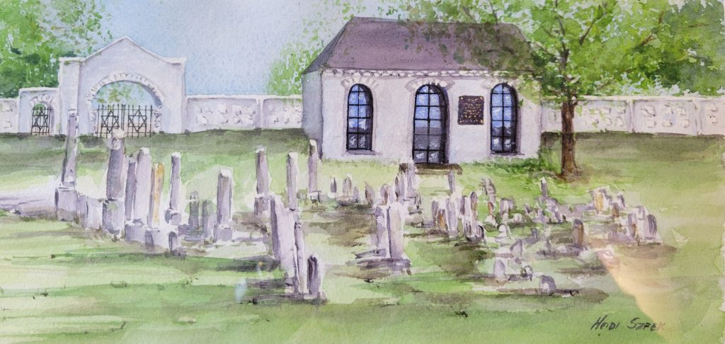 Detail of watercolor panorama of Bagnowka Cemetery.